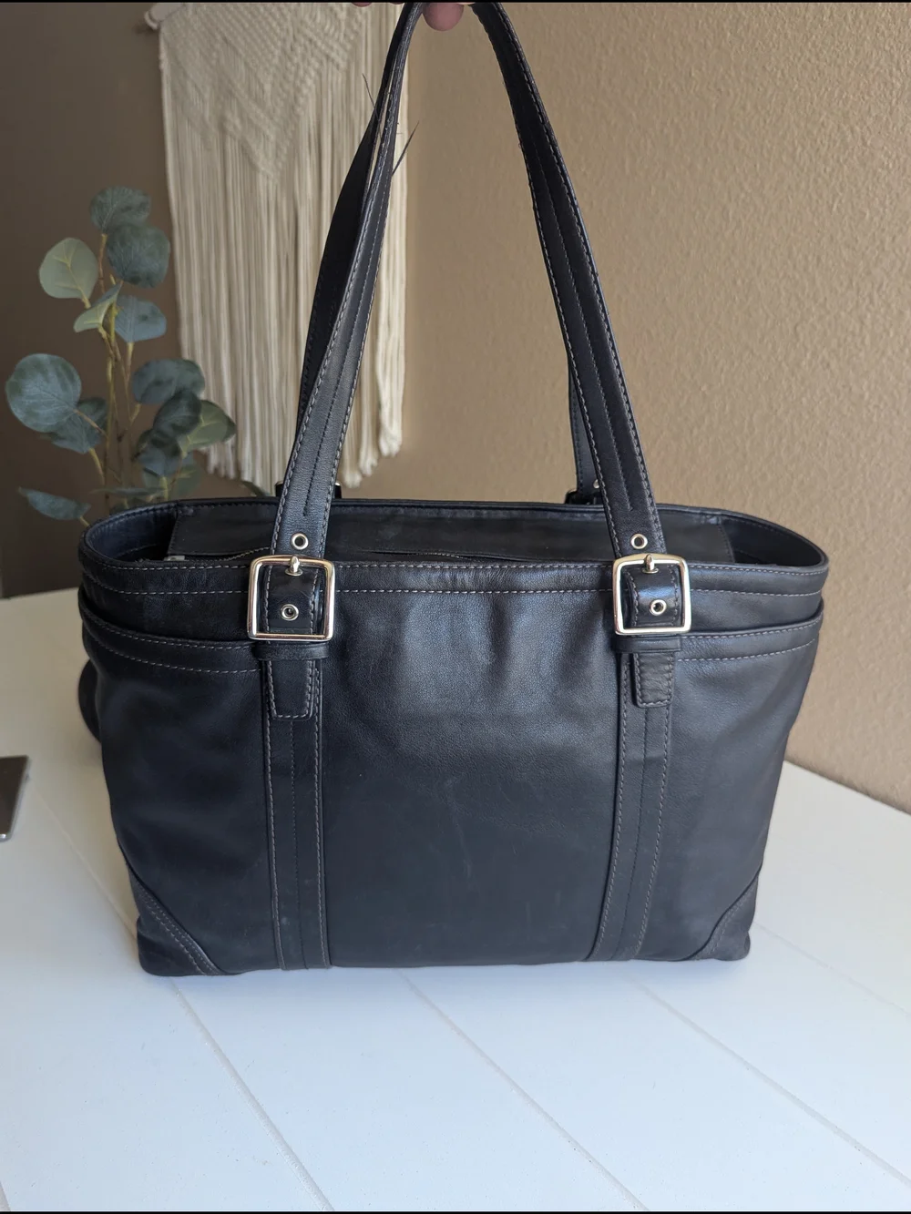 Coach Black Leather Shoulder Bag with Interior Logo Patch